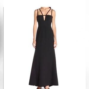 BCBG Max Azria Leola Double Strap Cut Out Black Dress Formal Gown Mermaid Cut 4